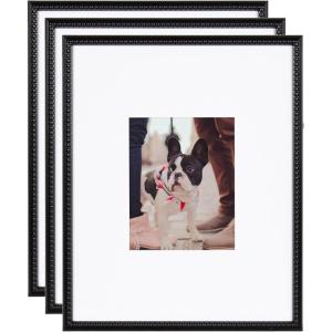 image:imageKate and Laurel Adlynn Rectangle Beaded Picture Frame Set of 3 16 x 20 matted to 8 x 10 Black Modern ThreePiece Frame Set for Gallery Wall Frame Set in Living Room Wall Decor