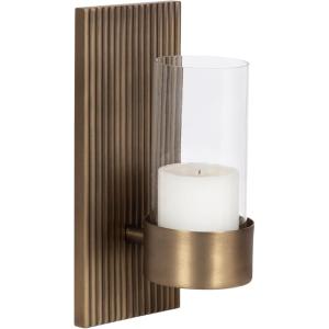 image:imageKate and Laurel Rooks Modern Ribbed Metal Wall Sconce 5 x 6 x 12 Antique Brass Rectangular Wall Candle Holder with Removable Glass Cylinder for Flameless Candle Display in Bedroom or Bathroom