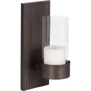 image:imageKate and Laurel Rooks Modern Ribbed Metal Wall Sconce 5 x 6 x 12 Gunmetal Rectangular Wall Candle Holder with Removable Glass Cylinder for Flameless Candle Display in Bedroom or Bathroom