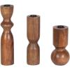 image:imageKate and Laurel Pico Modern ThreePiece Mango Wood Taper Candle Holder Set Set of 3 Walnut Brown Transitional Wooden Candlestick Holders for Dining Table or Fireplace Mantel Display