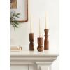image:imageKate and Laurel Pico Modern ThreePiece Mango Wood Taper Candle Holder Set Set of 3 Walnut Brown Transitional Wooden Candlestick Holders for Dining Table or Fireplace Mantel Display