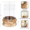 image:imageKate and Laurel Rashana Modern Boho Rattan Pillar Candle Holder 8 x 8 x 11 Natural Coastal Hurricane Candle Holder with Glass Cylinder for Living Room Decor
