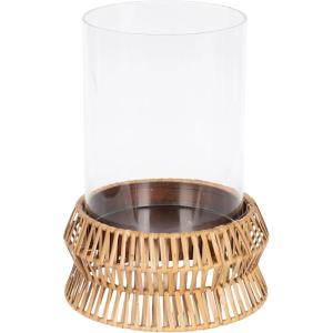 image:imageKate and Laurel Rashana Modern Boho Rattan Pillar Candle Holder 8 x 8 x 11 Natural Coastal Hurricane Candle Holder with Glass Cylinder for Living Room Decor