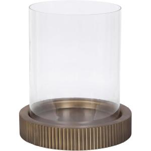 image:imageKate and Laurel Rooks Modern Large Metal Pillar Candle Holder with Hurricane 10 Inch Diameter Antique Brass Transitional Ribbed Oversized Hurricane Candle Holder with Glass Cylinder for Living Room
