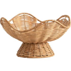 image:imageKate and Laurel Wylla Round Wavy Rattan Pedestal Bowl 11 Inch Diameter Natural Rattan Modern Woven Scalloped Fruit Bowl for Kitchen Counter or Use as Living Room or Entryway Table Decor