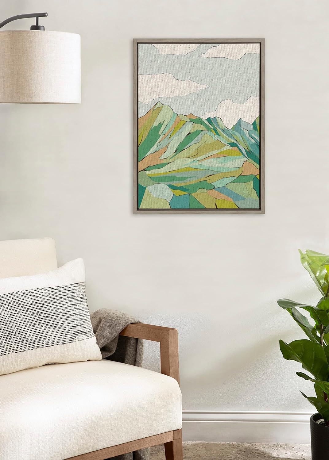 image:imageKate and Laurel Sylvie Graubunden Framed Canvas Wall Art by Nikita Jariwala 18x24 Gray Soft Colorful Nature Mountain Landscape Art for Wall Home DecorGray