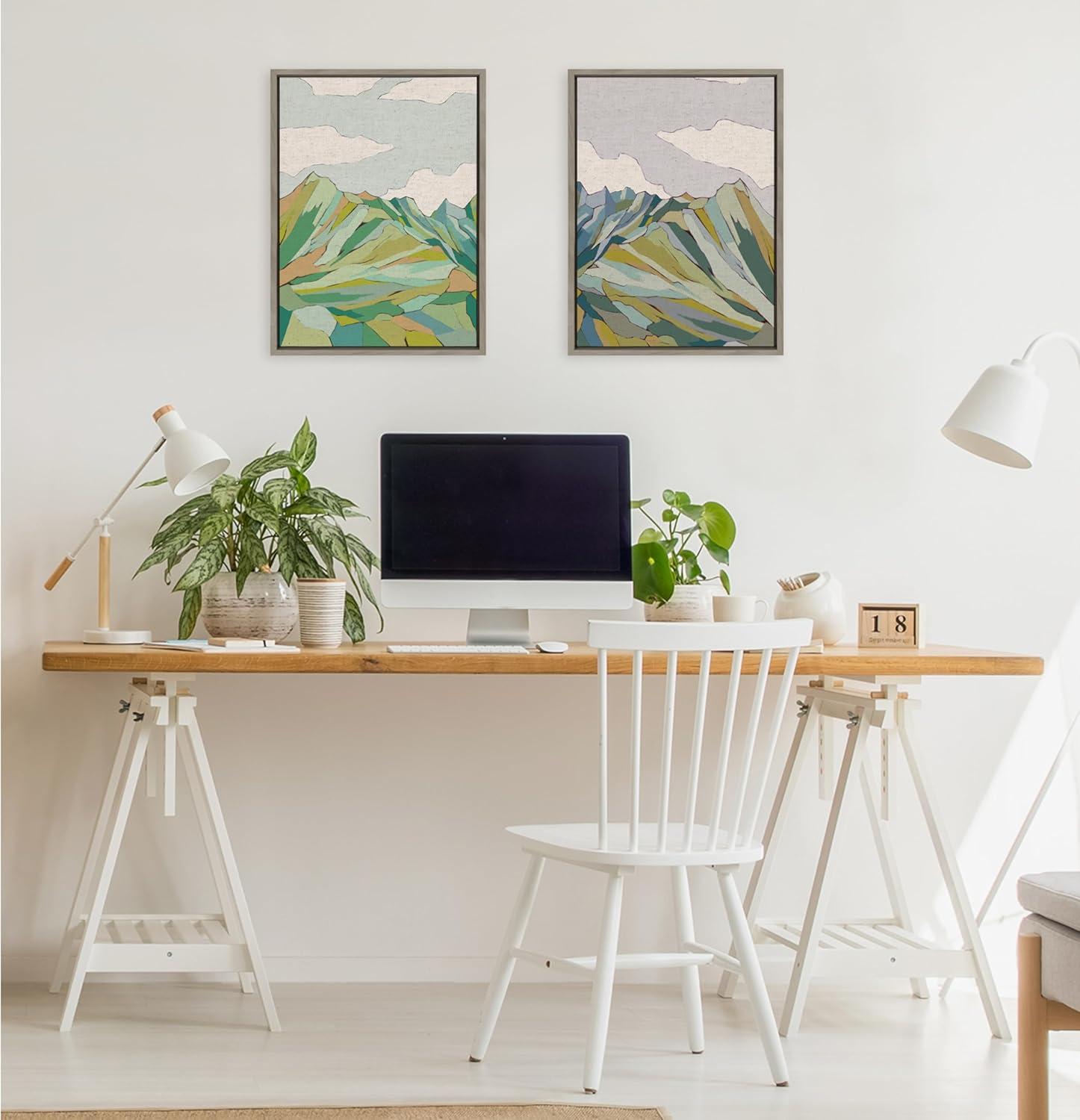 image:imageKate and Laurel Sylvie Graubunden Framed Canvas Wall Art by Nikita Jariwala 18x24 Gray Soft Colorful Nature Mountain Landscape Art for Wall Home DecorGray