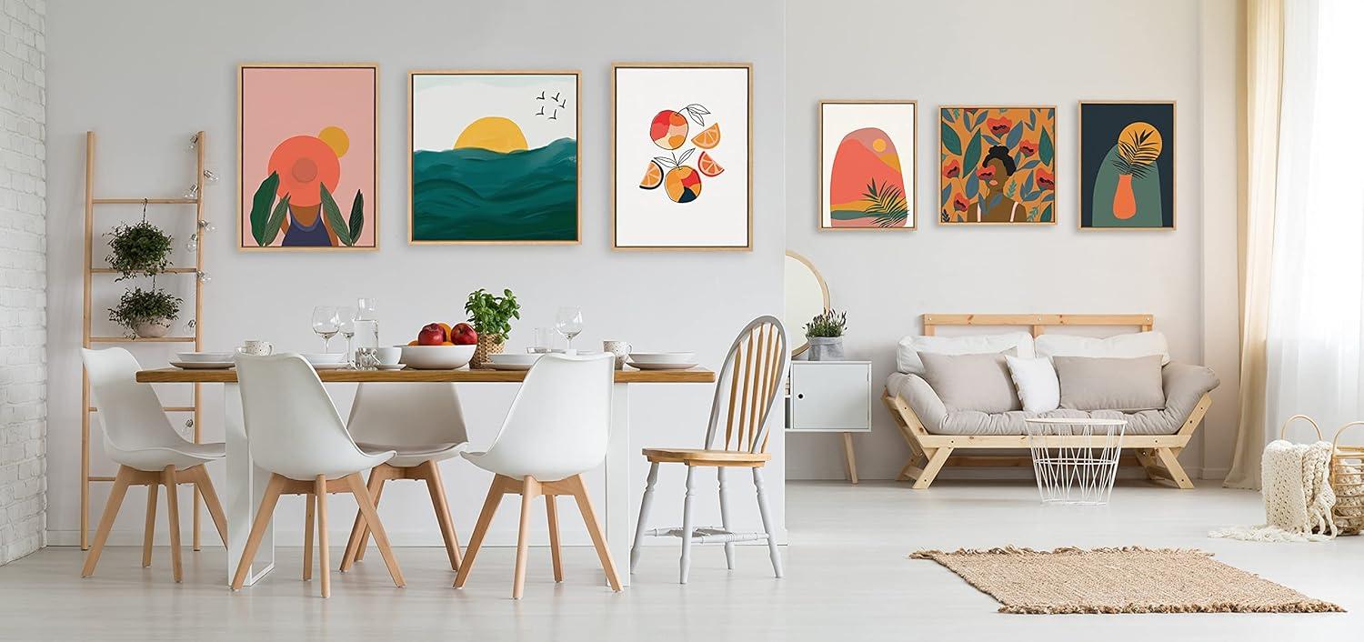 image:imageKate and Laurel Sylvie Tropical Landscape Framed Canvas Wall Art by Oris Eddu 18x24 Natural Decorative Colorful Tropical Art for WallNatural