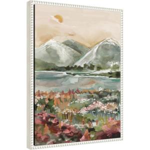 image:imageKate and Laurel Neutral Landscape 03 Framed Canvas Wall Art by Annie Quigley 18 x 24 Sylvie Beaded White Modern Landscapes Nature Art for Wall Decor Living Room Bedroom