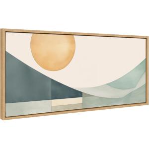 image:imageKate and Laurel Sylvie Mid Century Modern Abstract Geometric Coastal Landscape Framed Canvas Wall Art by The Creative Bunch Studio 18x40 Natural Modern Abstract Sunset Landscape Art for WallNatural
