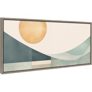 image:imageKate and Laurel Sylvie Mid Century Modern Abstract Geometric Coastal Landscape Framed Canvas Wall Art by The Creative Bunch Studio 18x40 Natural Modern Abstract Sunset Landscape Art for WallGray