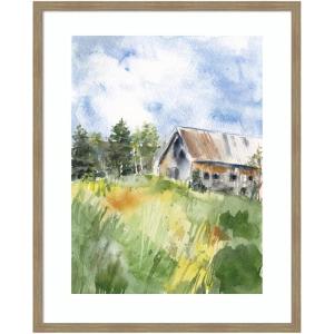 image:imageKate and Laurel Framed Wall Art Print Vermont Barn in Summer by Patricia Shaw 22 x 26 Woodgrain Stripe Mocha Frame Rustic Farmhouse Landscapes Americana Art for Wall Decor42L x 34W