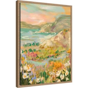 image:imageKate and Laurel Landscape 4 Framed Canvas Wall Art by Annie Quigley 18 x 24 Sylvie Beaded Rustic Natural Coastal Landscapes Nature Art for Wall Decor Living Room Bedroom