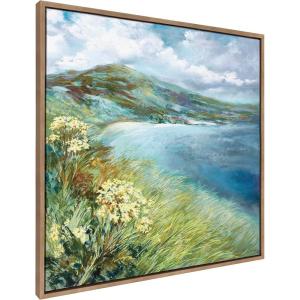 image:imageKate and Laurel Sylvie Emerald Isle Ring of Kerry Framed Canvas Wall Art by Nel Whatmore 30x30 Natural Beach Mountain Landscape Art for Wall Home DecorGold
