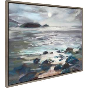 image:imageKate and Laurel Sylvie Moonlight Becomes You Framed Canvas Wall Art by Nel Whatmore 28x38 Gray Scenic Ocean Beach Natural Landscape Art for Wall Home DecorGray