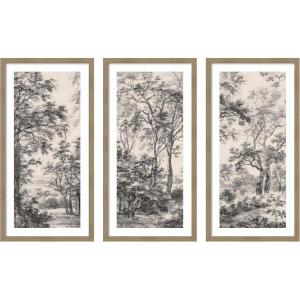 image:imageWooded Landscape after 1648 Antonie Waterloo Linen Panel 3 Piece Framed Wall Art Print Set by Nostalgia Prints