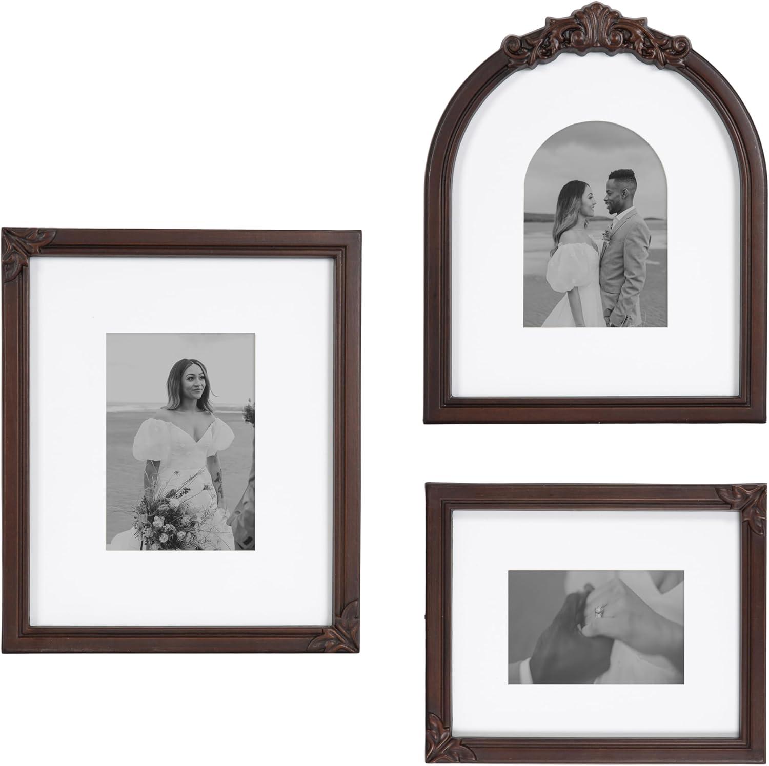 image:imageKate and Laurel Arendahl ThreePiece Picture Frame Set Silver Set of 3 Varying Sizes Vintage Rectangle and Arched Photo Frame Set for Use as Gallery Wall FramesDark Brown