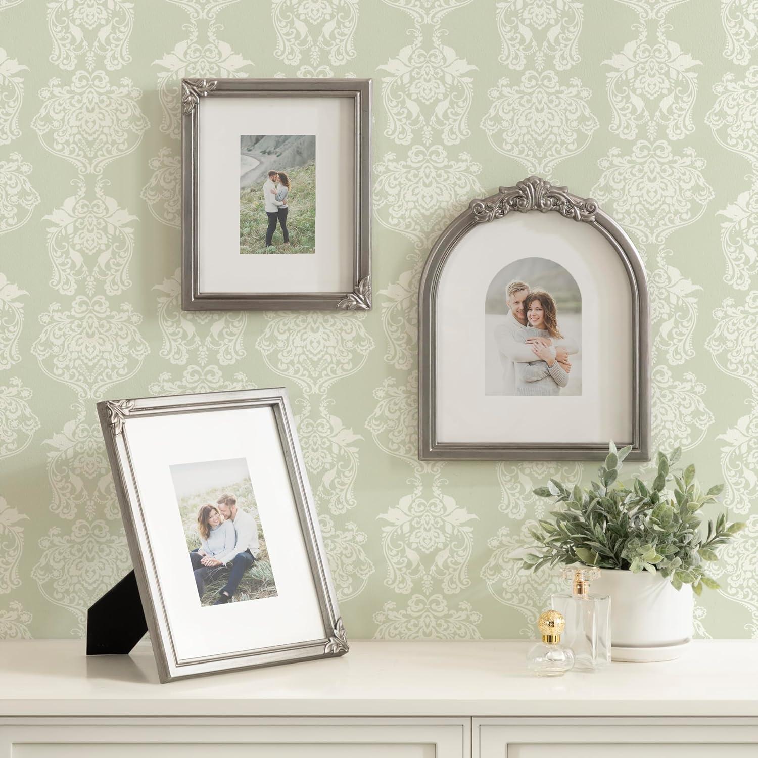 image:imageKate and Laurel Arendahl ThreePiece Picture Frame Set Silver Set of 3 Varying Sizes Vintage Rectangle and Arched Photo Frame Set for Use as Gallery Wall FramesSilver