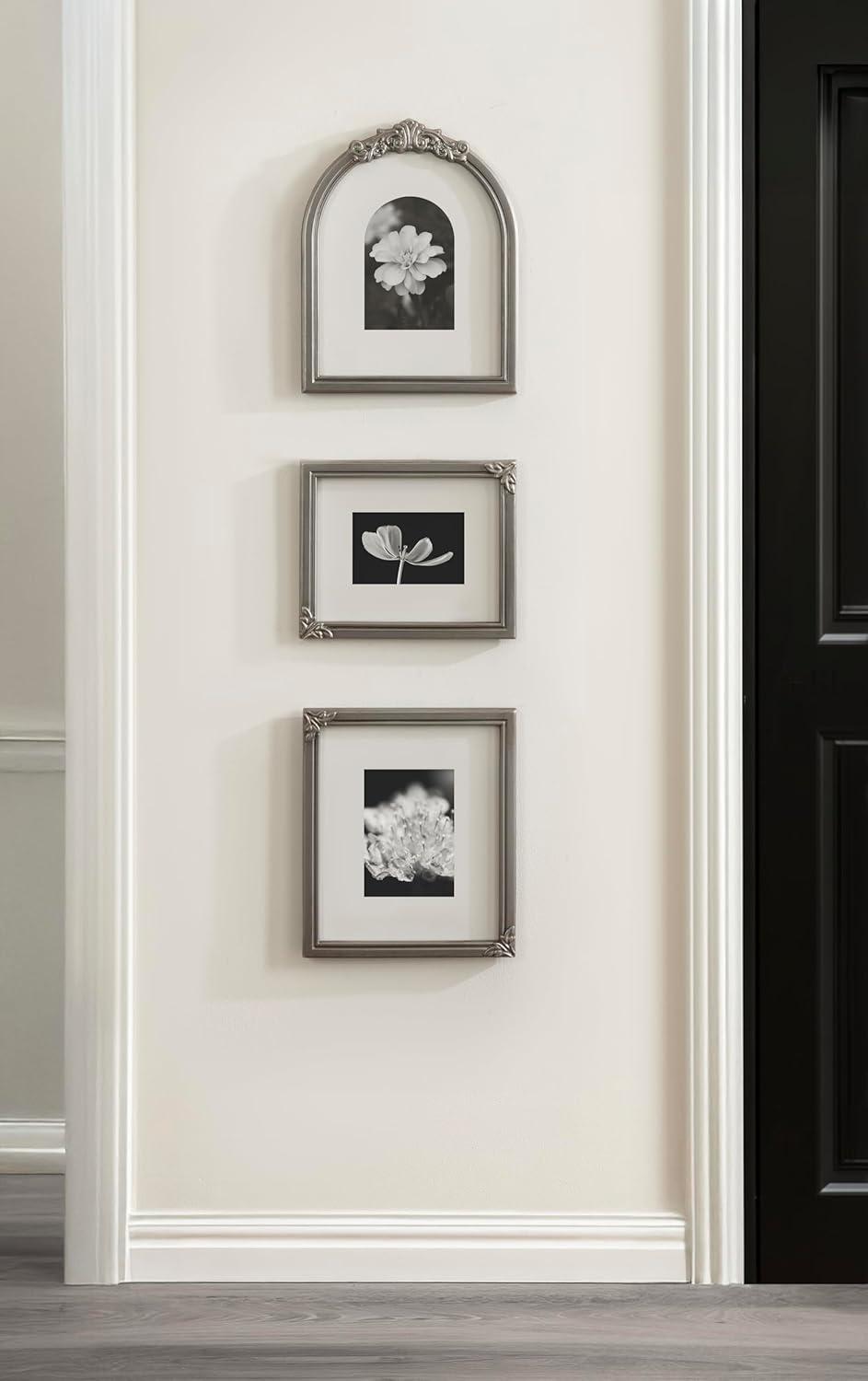 image:imageKate and Laurel Arendahl ThreePiece Picture Frame Set Silver Set of 3 Varying Sizes Vintage Rectangle and Arched Photo Frame Set for Use as Gallery Wall FramesSilver