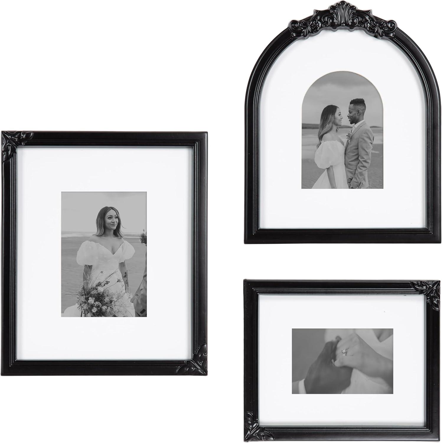 image:imageKate and Laurel Arendahl ThreePiece Picture Frame Set Silver Set of 3 Varying Sizes Vintage Rectangle and Arched Photo Frame Set for Use as Gallery Wall FramesBlack