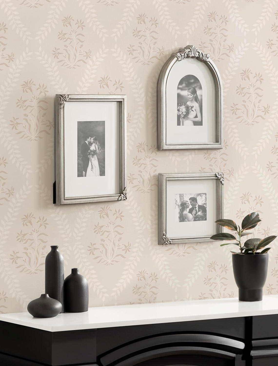 image:imageKate and Laurel Arendahl ThreePiece Picture Frame Set Silver Set of 3 Varying Sizes Vintage Rectangle and Arched Photo Frame Set for Use as Gallery Wall FramesSilver