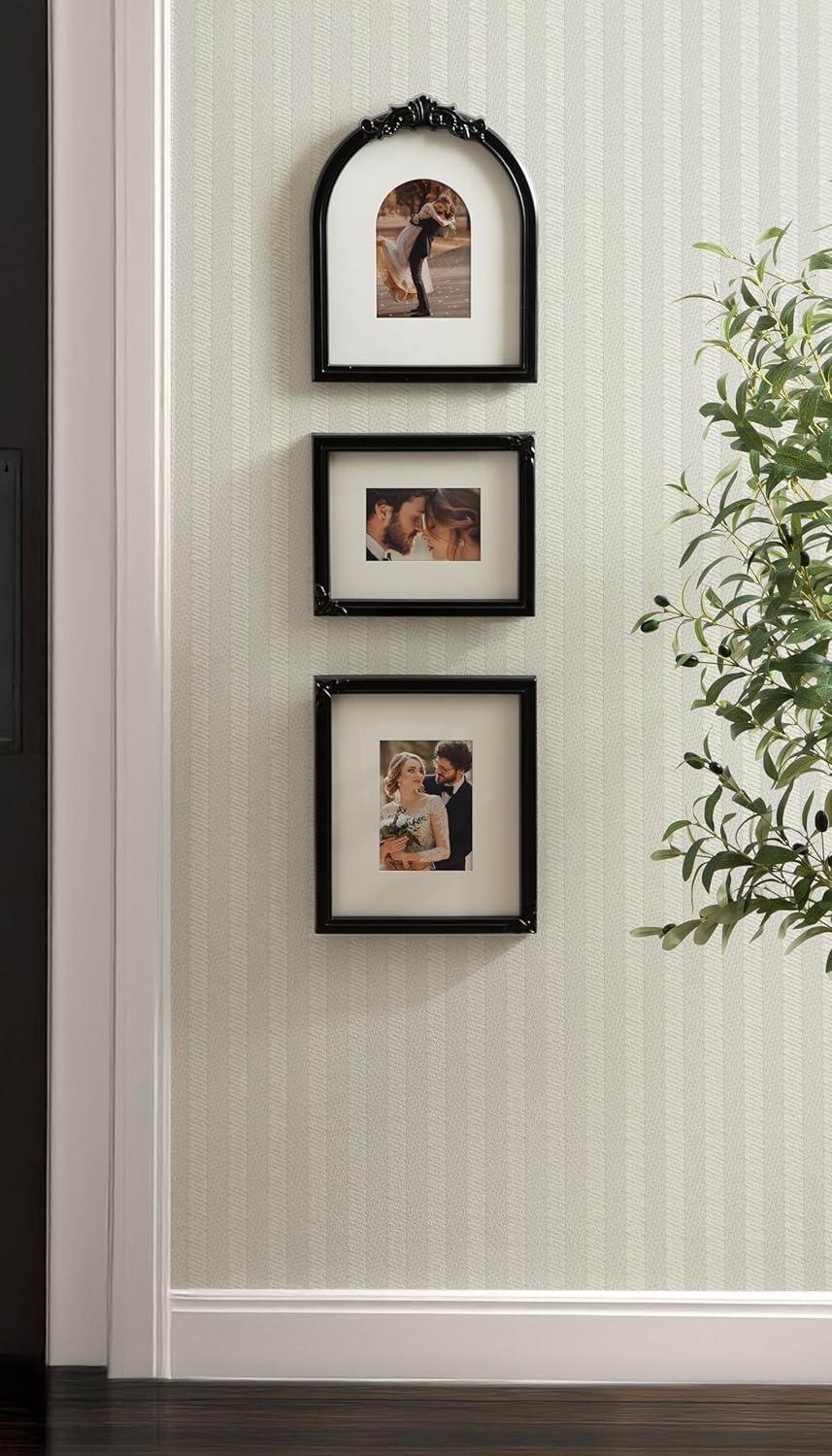 image:imageKate and Laurel Arendahl ThreePiece Picture Frame Set Silver Set of 3 Varying Sizes Vintage Rectangle and Arched Photo Frame Set for Use as Gallery Wall FramesBlack