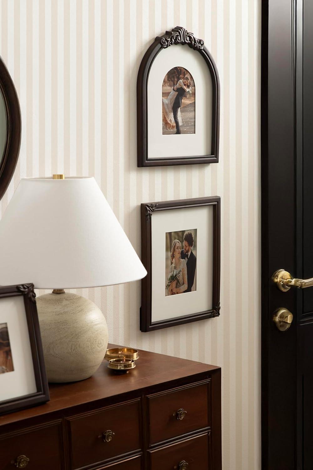 image:imageKate and Laurel Arendahl ThreePiece Picture Frame Set Silver Set of 3 Varying Sizes Vintage Rectangle and Arched Photo Frame Set for Use as Gallery Wall FramesDark Brown