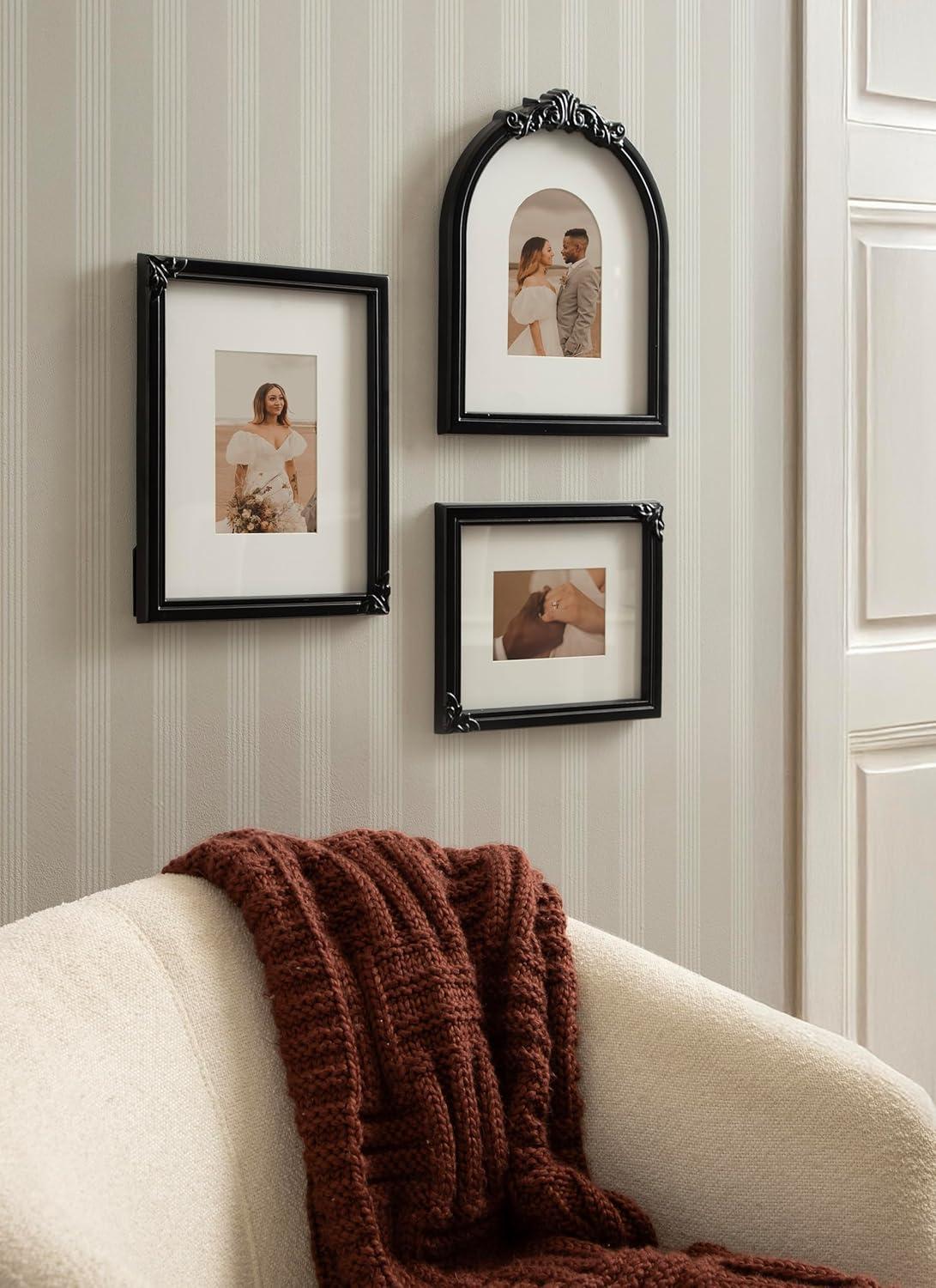 image:imageKate and Laurel Arendahl ThreePiece Picture Frame Set Silver Set of 3 Varying Sizes Vintage Rectangle and Arched Photo Frame Set for Use as Gallery Wall FramesBlack