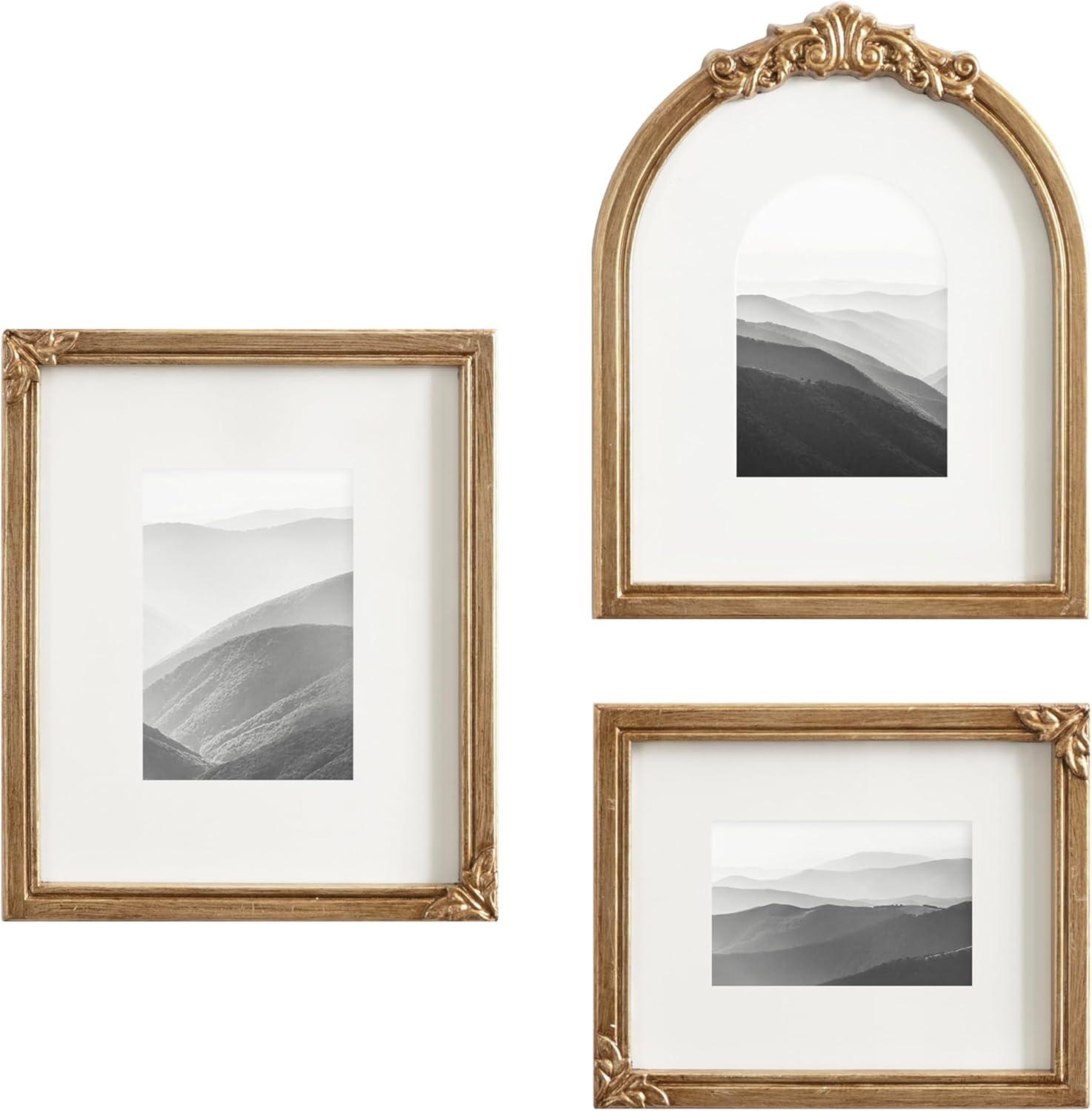 image:imageKate and Laurel Arendahl ThreePiece Picture Frame Set Silver Set of 3 Varying Sizes Vintage Rectangle and Arched Photo Frame Set for Use as Gallery Wall FramesGold