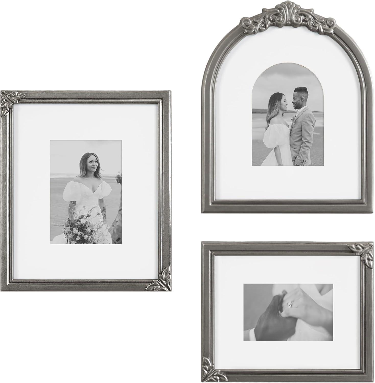 image:imageKate and Laurel Arendahl ThreePiece Picture Frame Set Silver Set of 3 Varying Sizes Vintage Rectangle and Arched Photo Frame Set for Use as Gallery Wall FramesSilver