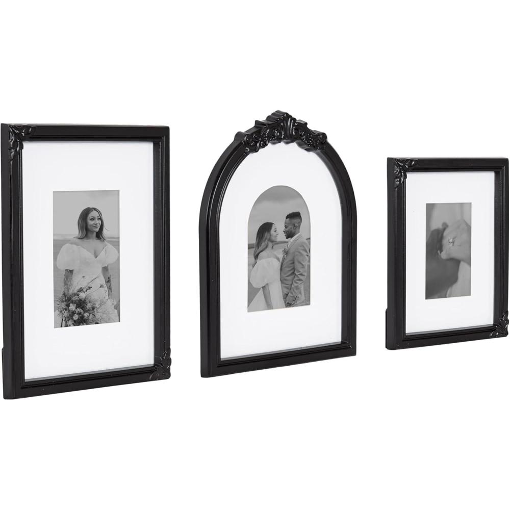 image:imageKate and Laurel Arendahl ThreePiece Picture Frame Set Silver Set of 3 Varying Sizes Vintage Rectangle and Arched Photo Frame Set for Use as Gallery Wall FramesBlack