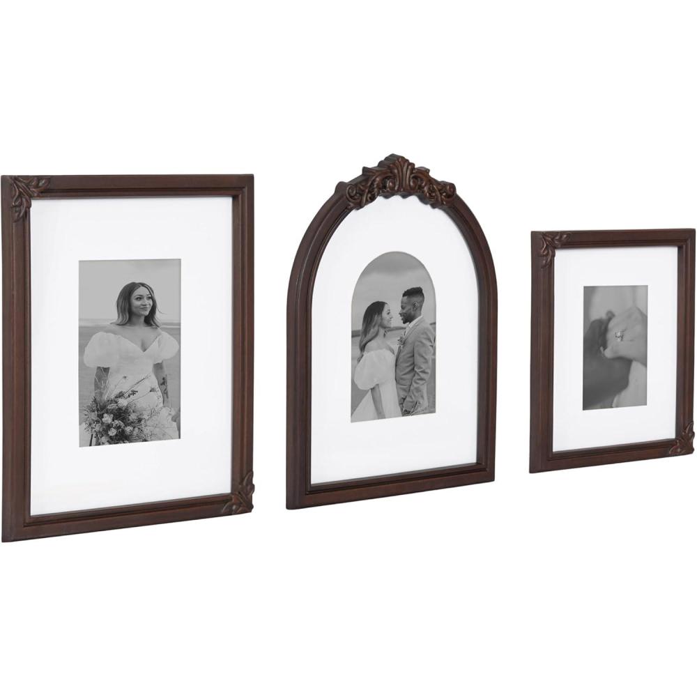 image:imageKate and Laurel Arendahl ThreePiece Picture Frame Set Silver Set of 3 Varying Sizes Vintage Rectangle and Arched Photo Frame Set for Use as Gallery Wall FramesDark Brown