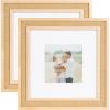 image:imageKate and Laurel Corah Modern Square Faux Rattan Picture Frame Set of 2 14 x 14 matted to 8 x 8 Natural Boho TwoPiece Glass Photo Frame Set for Gallery Wall Design in Living Room Wall Decor14x14 matted to 8x8