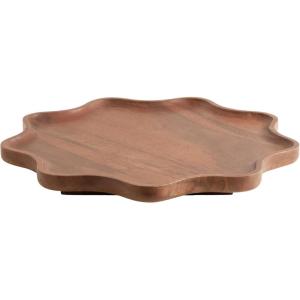 image:imageKate and Laurel Alezar Mango Wood Wavy Round Lazy Susan Tray 18 Inch Diameter Light Bleached Wood Scalloped Wooden Countertop Organizer with Turning Lazy Susan for Kitchen Storage or Ottoman TrayWalnut Brown