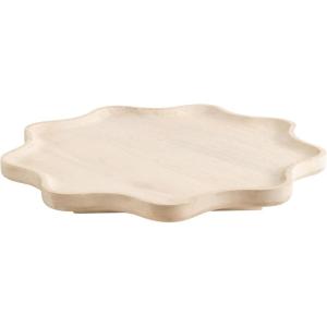 image:imageKate and Laurel Alezar Mango Wood Wavy Round Lazy Susan Tray 18 Inch Diameter Light Bleached Wood Scalloped Wooden Countertop Organizer with Turning Lazy Susan for Kitchen Storage or Ottoman TrayWhite