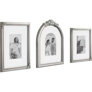 image:imageKate and Laurel Arendahl ThreePiece Picture Frame Set Silver Set of 3 Varying Sizes Vintage Rectangle and Arched Photo Frame Set for Use as Gallery Wall FramesSilver