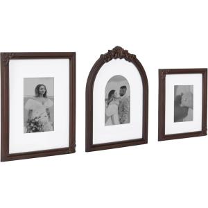image:imageKate and Laurel Arendahl ThreePiece Picture Frame Set Silver Set of 3 Varying Sizes Vintage Rectangle and Arched Photo Frame Set for Use as Gallery Wall FramesDark Brown