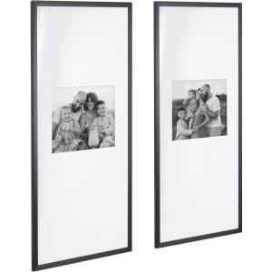 image:imageKate and Laurel Gallery Rectangular Panel Picture Frame Set of 2 14 x 30 matted to 8 x 10 Black Modern Tall TwoPiece Photo Frame Set for Gallery Wall Decor in Living Room Wall Display