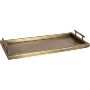 image:imageKate and Laurel Halsey Decorative Metal Narrow Rectangle Tray with Useful Handles 24 x 10 Antique Brass Slim Vintage Serving Tray with Handles for Entryway or Living Room Decor