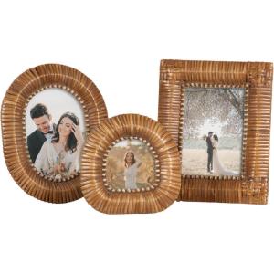 image:imageKate and Laurel Rahfy ThreePiece Picture Frame Set Dark Natural Rattan Set of 3 Varying Sizes Modern Boho Photo Frame Set for Tabletop Coastal Decor