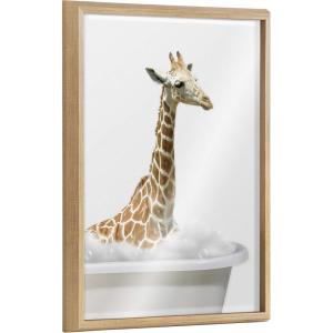 image:imageKate and Laurel Blake Bathroom Bubble Bath Giraffe Framed Printed Glass Wall Art by The Creative Bunch Studio 18x24 Natural Baby Animal Art for Wall