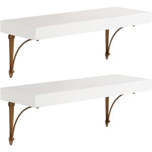 image:imageKate and Laurel Hatley Vintage Glam Ornate Shelves Set of 2 24 x 8 White and Antique Brass Functional Nursery Book Shelves or Bathroom Shelf Decor for Over Toilet Storage and Display