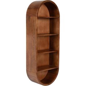 image:imageKate and Laurel Hutton Modern Tall Capsule Wall Shelf 13 x 33 Walnut Brown Slim Round Oval Wall Shelves for Above Toilet Bathroom Storage or Cute Nursery Shelving