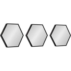 image:imageKate and Laurel Rhodes Modern Hexagon Wall Mirror Set 3 Pieces Black Chic Geometric Mirror for WallBlack