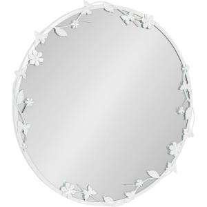 image:imageKate and Laurel Rosella Modern Ornate Round Wall Mirror 26 Inch Diameter Silver Circle Mirror with Floral Detailing for Use as Bathroom Mirror for Over Sink or Cute Kids Room DecorWhite