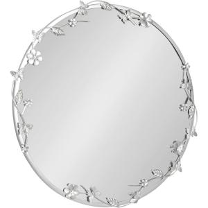 image:imageKate and Laurel Rosella Modern Ornate Round Wall Mirror 26 Inch Diameter Silver Circle Mirror with Floral Detailing for Use as Bathroom Mirror for Over Sink or Cute Kids Room DecorSilver