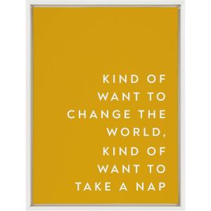 image:imageKate and Laurel Sylvie Change The World Nap Framed Canvas Wall Art by Apricot and Birch 18x24 White Humorous Motivational Art for Wall