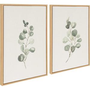 image:imageKate and Laurel Sylvie Eucalyptus 4a amp Eucalyptus 4b Framed Canvas Wall Art Set by Maja Mitrovic of Makes My Day Happy 2 Piece 18x24 Gold Chic Greenery Wall DcorNatural
