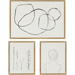 image:imageKate and Laurel Sylvie Going in Circles Grow and Minimalist Woman Framed Linen Textured Canvas Wall Art Set by Teju Reval of SnazzyHues Set of 3 Bright Gold Frames Abstract Art for WallGold