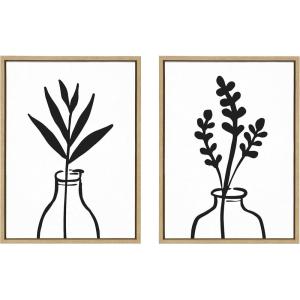image:imageKate and Laurel Sylvie Modern Botanical Vases Framed Canvas Wall Art Set by The Creative Bunch Studio 2 Piece 18x24 Natural Contemporary Plant Art for Wall